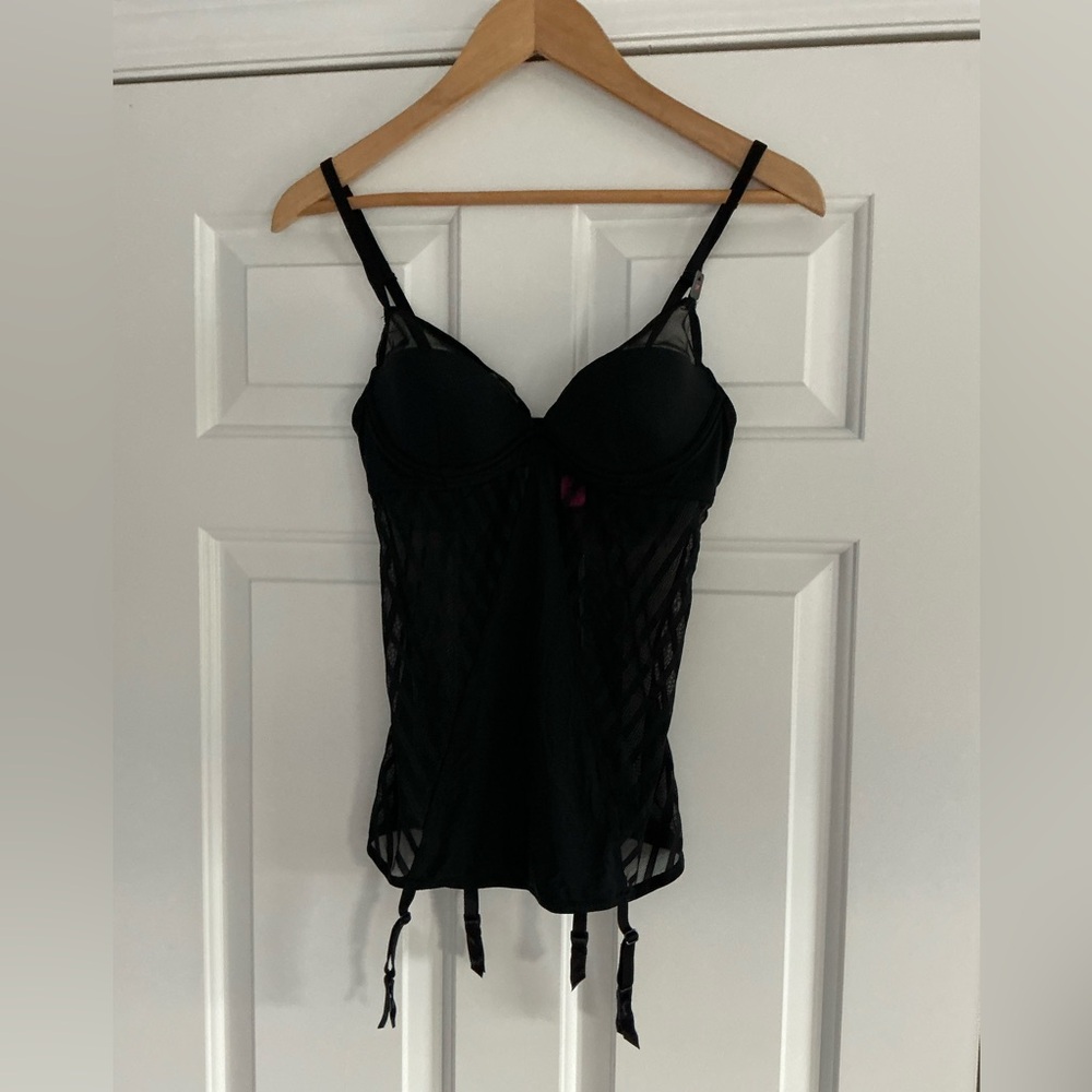 La SENZA Black Lace Mesh Sheer Garter Bustier S